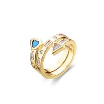 Light Blue Zircon Ring 18k Gold Fashion Heart and Arrow-Rings-LANDCICA