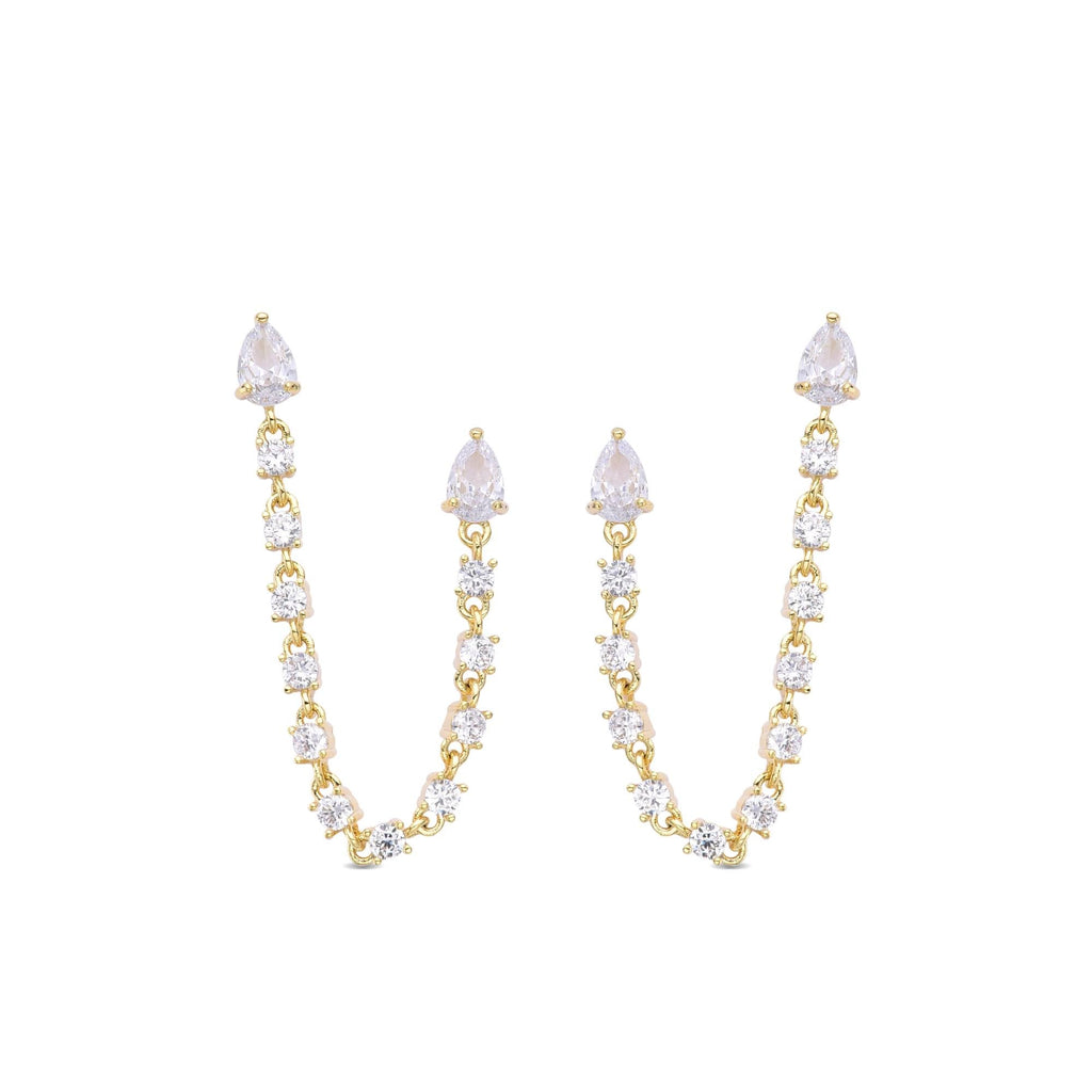 Long Earrings 18k Gold Fashion with Clear Zircons-Earrings-NEW WEI