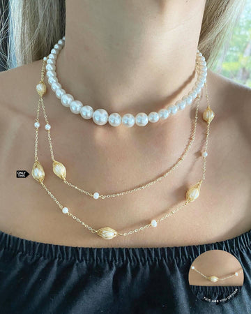 Long necklace with perfect pearls in fashion gold-Necklaces-ROMANE