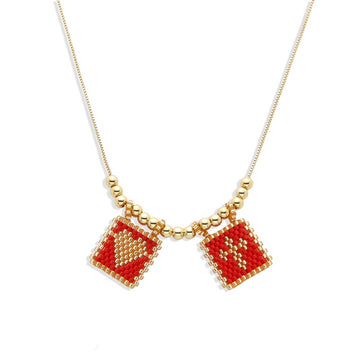 Love Red Necklace: Miyuki Heart and Cross Charms and Gold Filled Balinese-Necklaces-BOJO