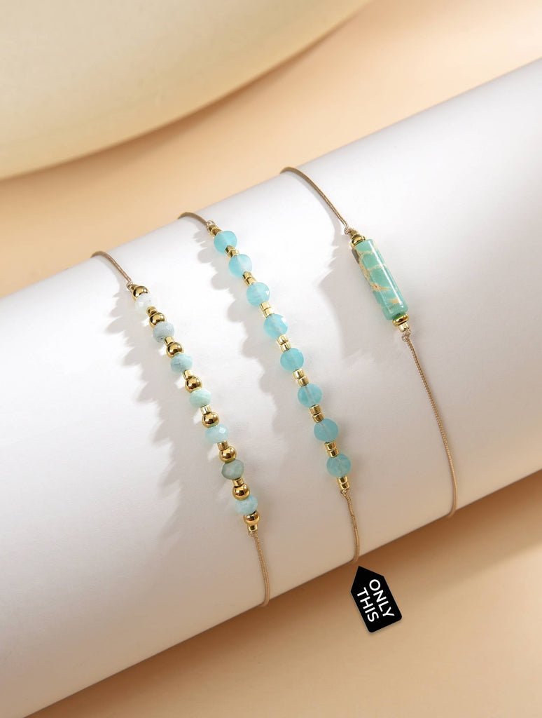 Minimalist Adjustable Bracelet with Gold Thread and Turquoise Crystals-Bracelets-Peling