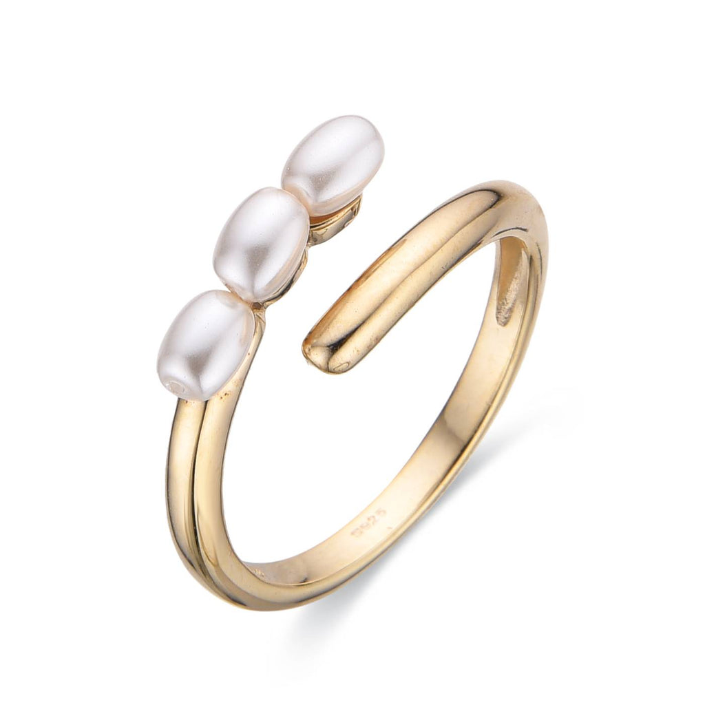 Minimalist Ring with Pearls in 925 Silver and 18k Gold Plated-Rings-GULI GULI