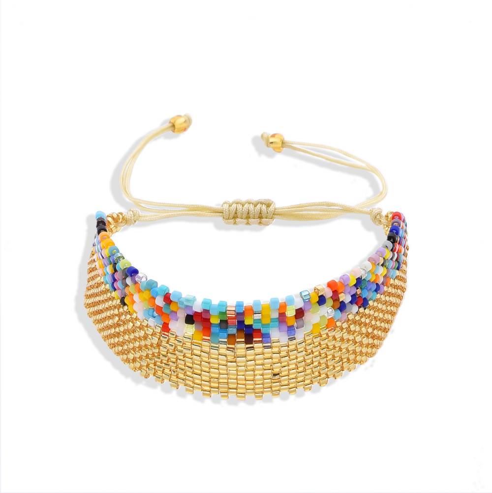 Miyuki Bracelet with Golden and Multi-Color Woven Design: Timeless Beauty and Versatility-Bracelets-BOJO