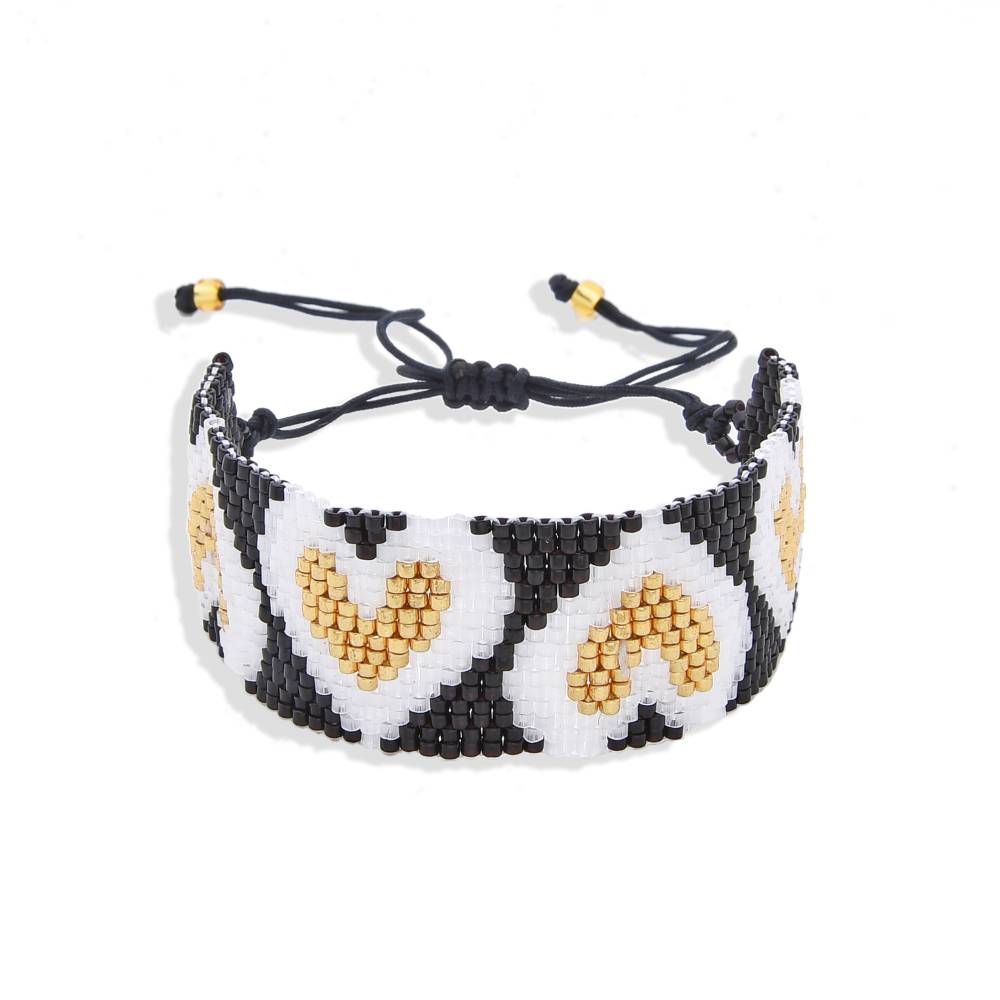 Miyuki Woven Bracelet in the Shape of Hearts in Adjustable Thread-Bracelets-BOJO