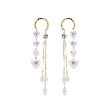 Modern Heart Shaped Drop Pearl Earrings-Earrings-JUGENG