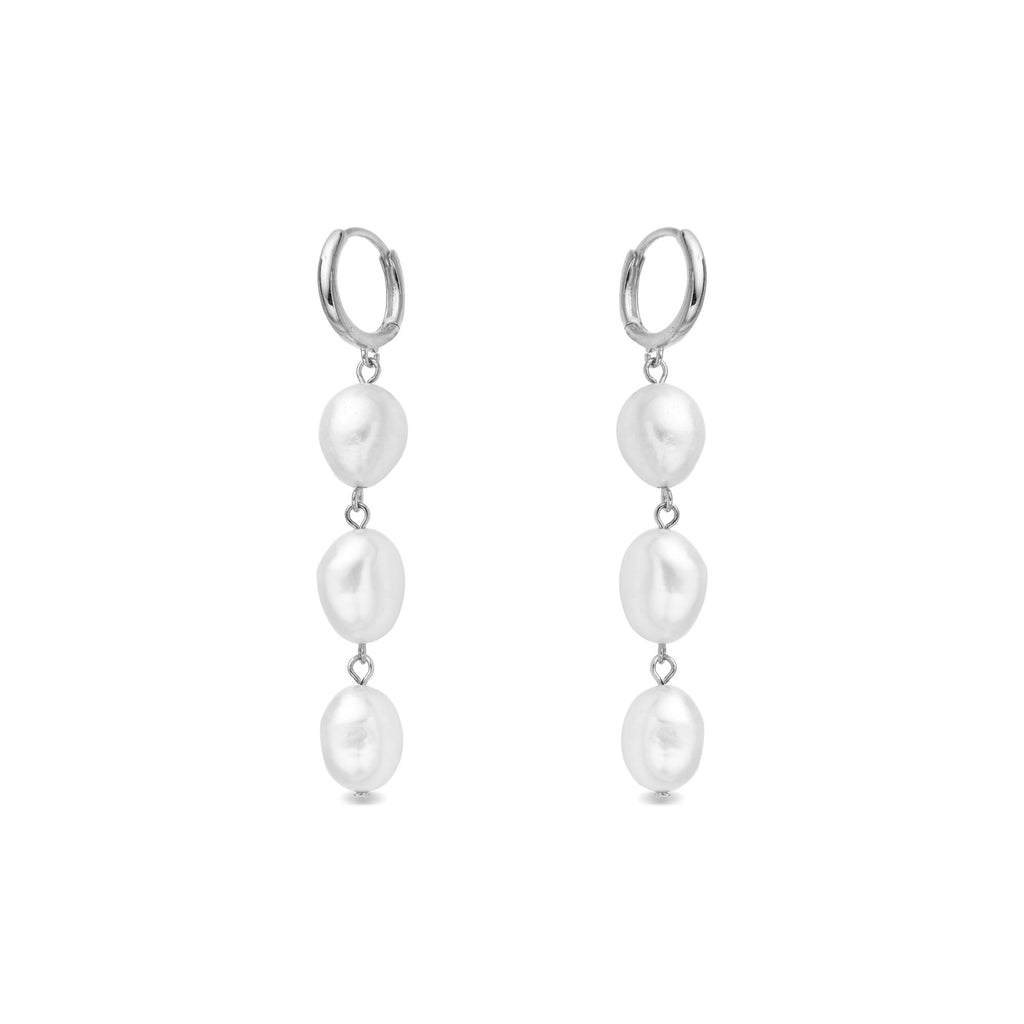 Modern Sterling Silver Dangling Pearl Earrings-Earrings-GULI GULI