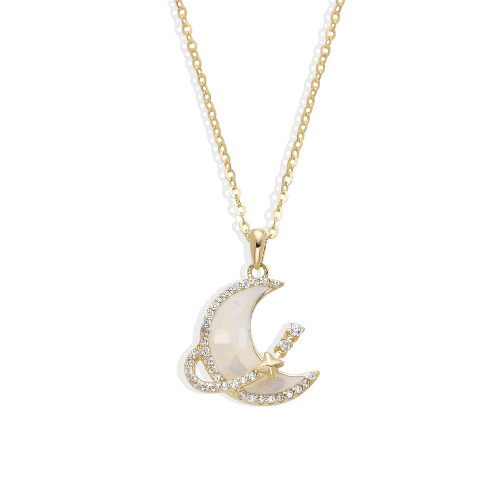 Moon Necklace with Hoop and Zirconia in 925 Silver with 18k Gold Plated-Necklaces-GULI GULI