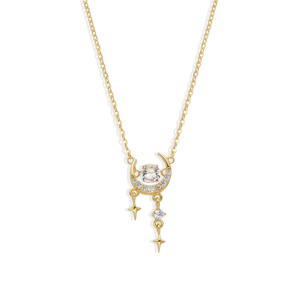 Moon Necklace with Stars and Zirconia in 925 Silver with 18k Gold Plated-Necklaces-GULI GULI