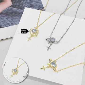 Moon Necklace with Zirconia and Star Pendant in 925 Silver and 18k Gold Plated-Necklaces-GULI GULI