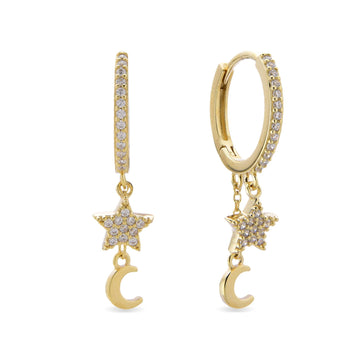 Moon and Star Earrings in 925 Silver 18k Gold Plated-Earrings-YIA SILVER