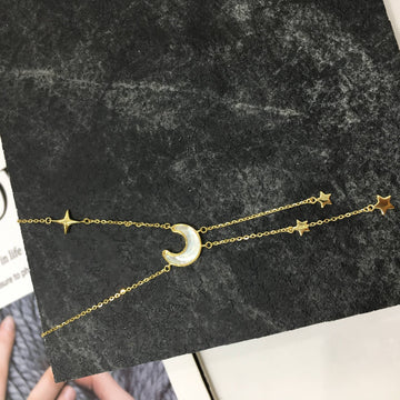 Moon and Star Necklace in 925 Silver with 18k Gold Plated-Necklaces-GULI GULI