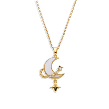 Moon and Star Pendant Necklace in Gold Fashion-Necklaces-NEW WEI