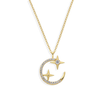 Moon and Stars Necklace in 18k Gold Plated 925 Sterling Silver with Zircons-Necklaces-GULI GULI