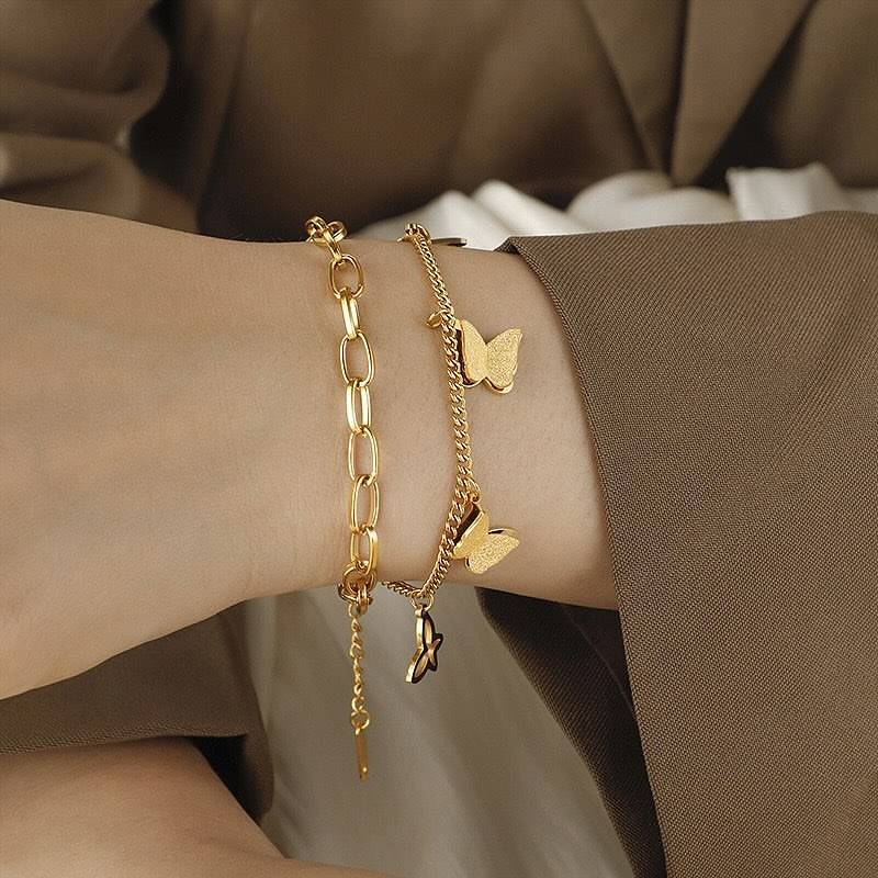 Multi Butterfly Bracelet with Double Chain in Surgical Steel-Bracelets-NEW WEI
