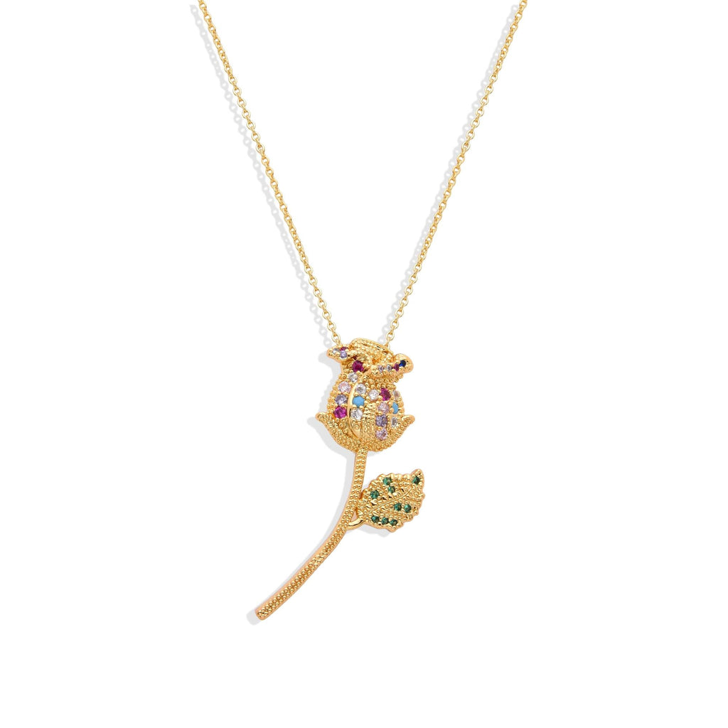 Multicolor Necklace 18k Gold Fashion with Rose Pendant and Zircons-Necklaces-LANDCICA