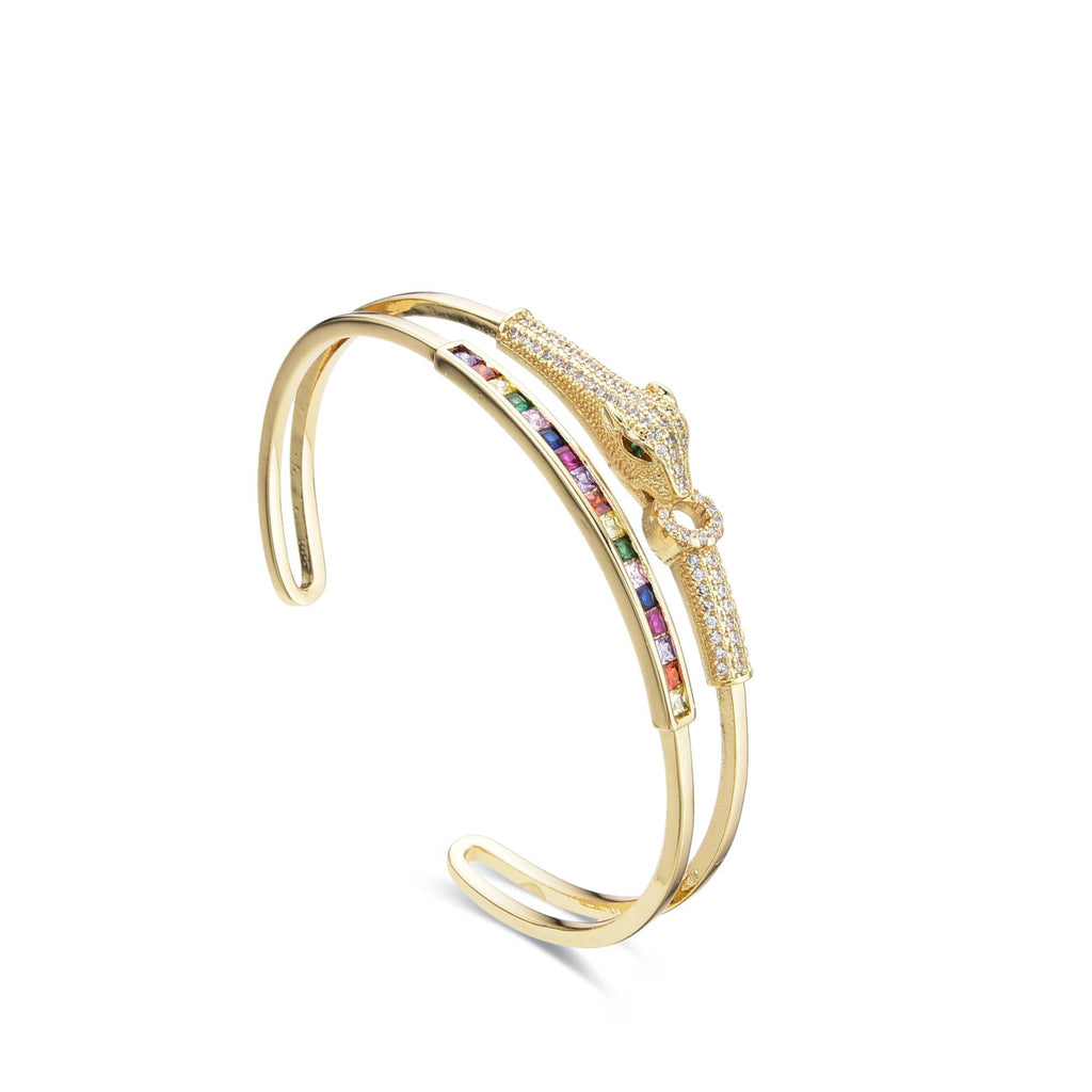 Multicolor Snake Bangle 18k Gold Fashion with Clear Zircons-Bracelets-LANDCICA