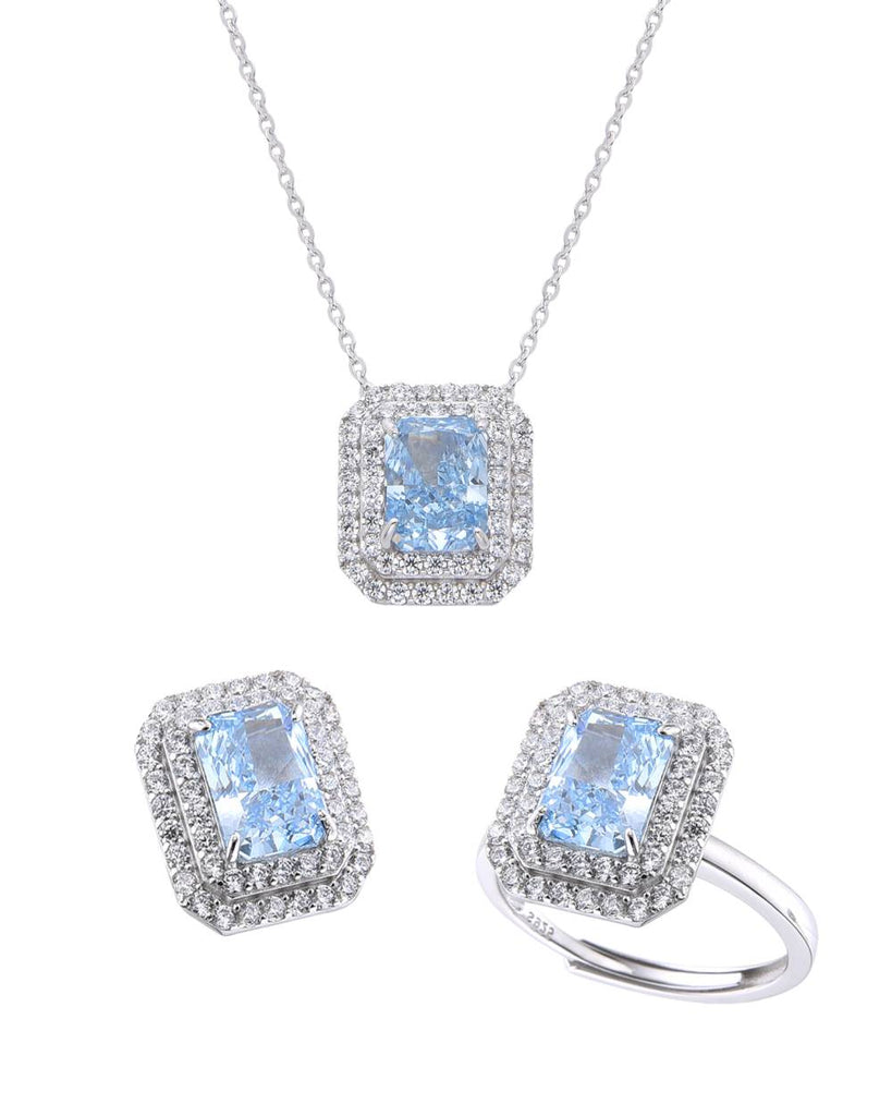 Multipurpose 1 Blue Zircon Pendant with 925 Silver Chain and 925 Silver Ring.-Earrings-GULI GULI