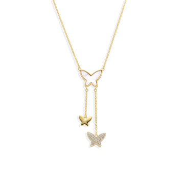 Nacre Butterfly Necklace in 18k Gold Plated 925 Sterling Silver with Zircons-Necklaces-GULI GULI