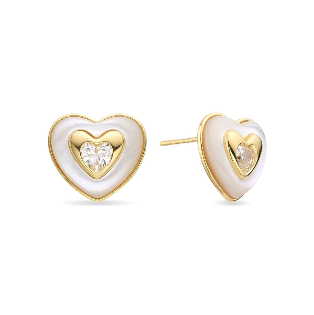 Nacre Heart Earrings in 18k Gold Plated 925 Sterling Silver with Zircon-Earrings-GULI GULI