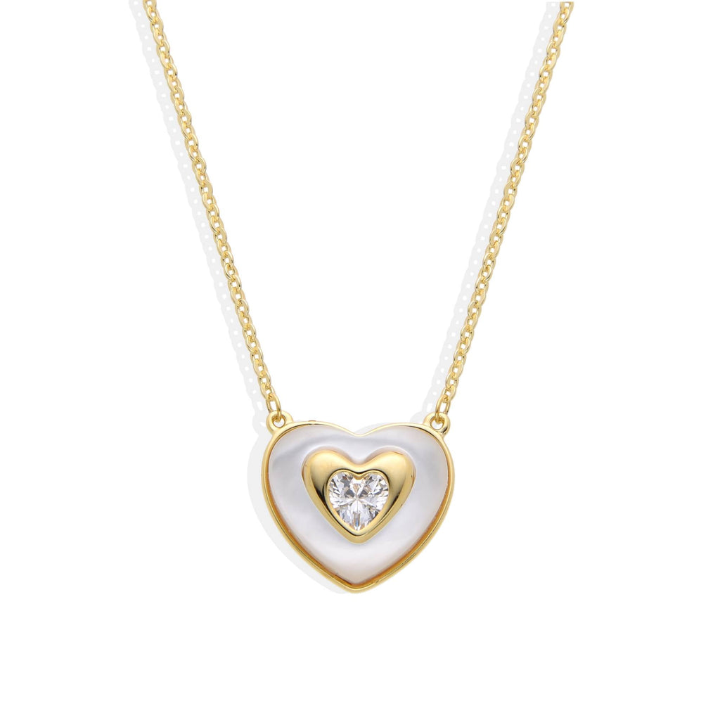 Nacre Heart Necklace in 18k Gold Plated 925 Sterling Silver with Zircon-Necklaces-GULI GULI