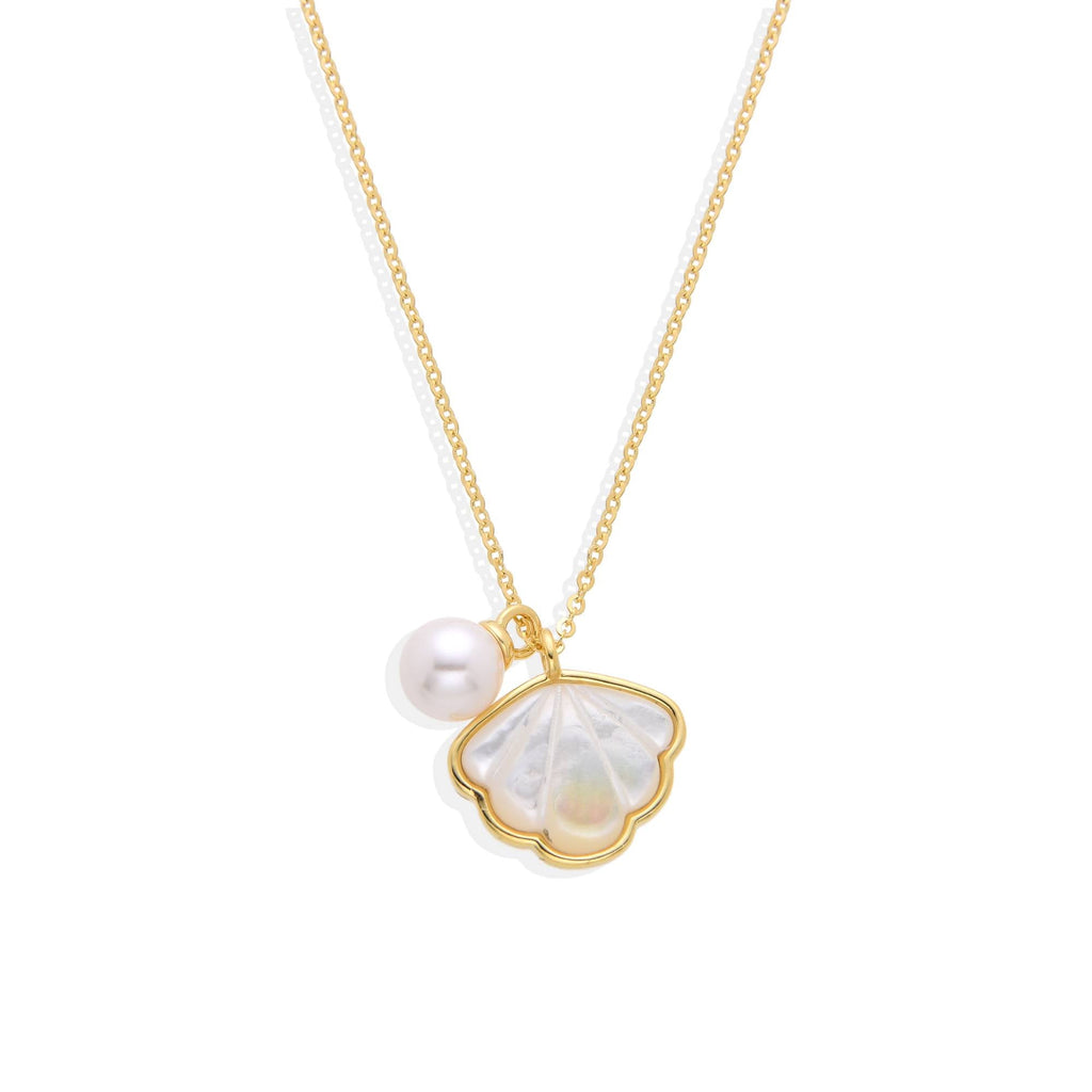 Nacre Sea Shell Necklace in 18k Gold Plated 925 Sterling Silver with Synthetic Pearl-Necklaces-GULI GULI