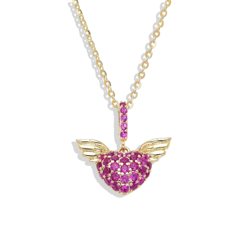 Necklace 18k Gold Plated 925 Sterling Silver Wings Heart Pendant.-Necklaces-GULI GULI