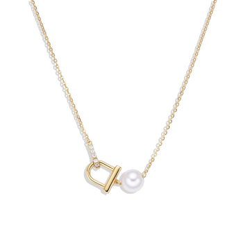 Necklace 18k Gold Plated 925 Sterling Silver with Anchored Pearl and Zircons.-Necklaces-GULI GULI