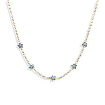 Necklace Blue Flower in 18k Gold Fashion and Clear Micro Zirconias-Necklaces-LANDCICA