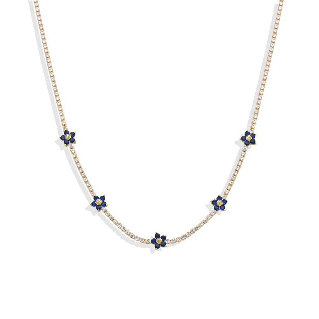 Necklace Dark Blue Flower in 18k Gold Fashion and Clear Micro Zirconias-Necklaces-LANDCICA