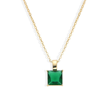 Necklace Green Square Zircon Pendant in 18k Gold Plated 925 Sterling Silver-Necklaces-GULI GULI