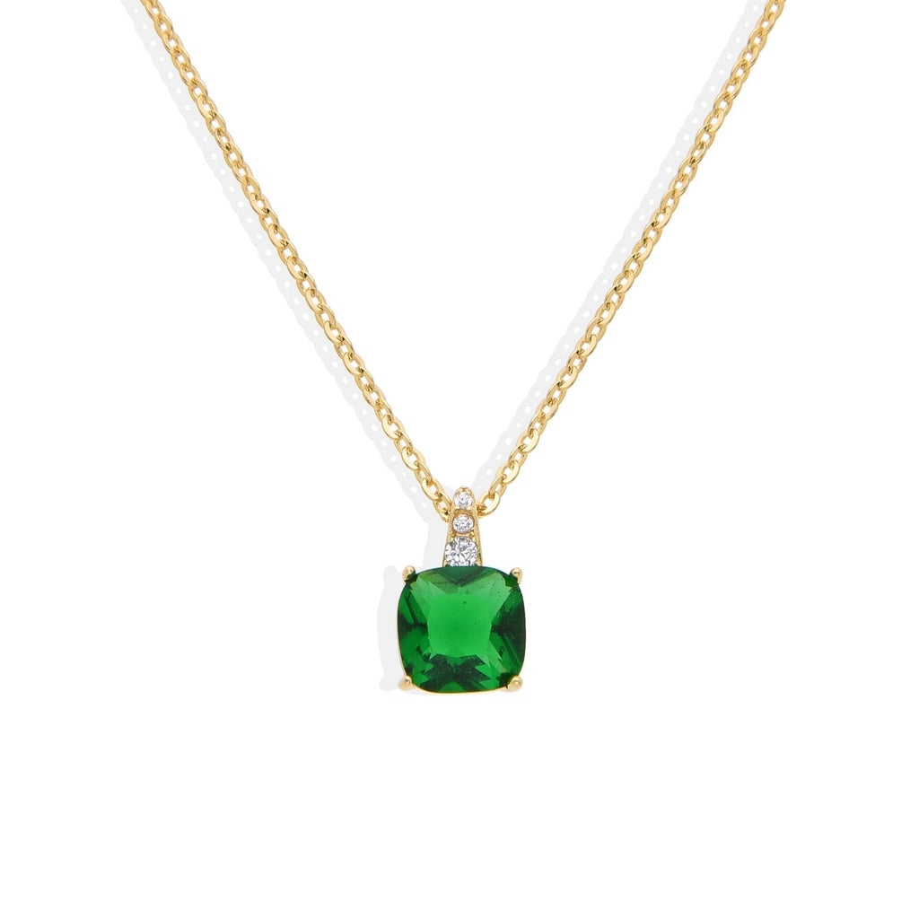 Necklace Green Square Zircon Pendant in 18k Gold Plated 925 Sterling Silver-Necklaces-GULI GULI