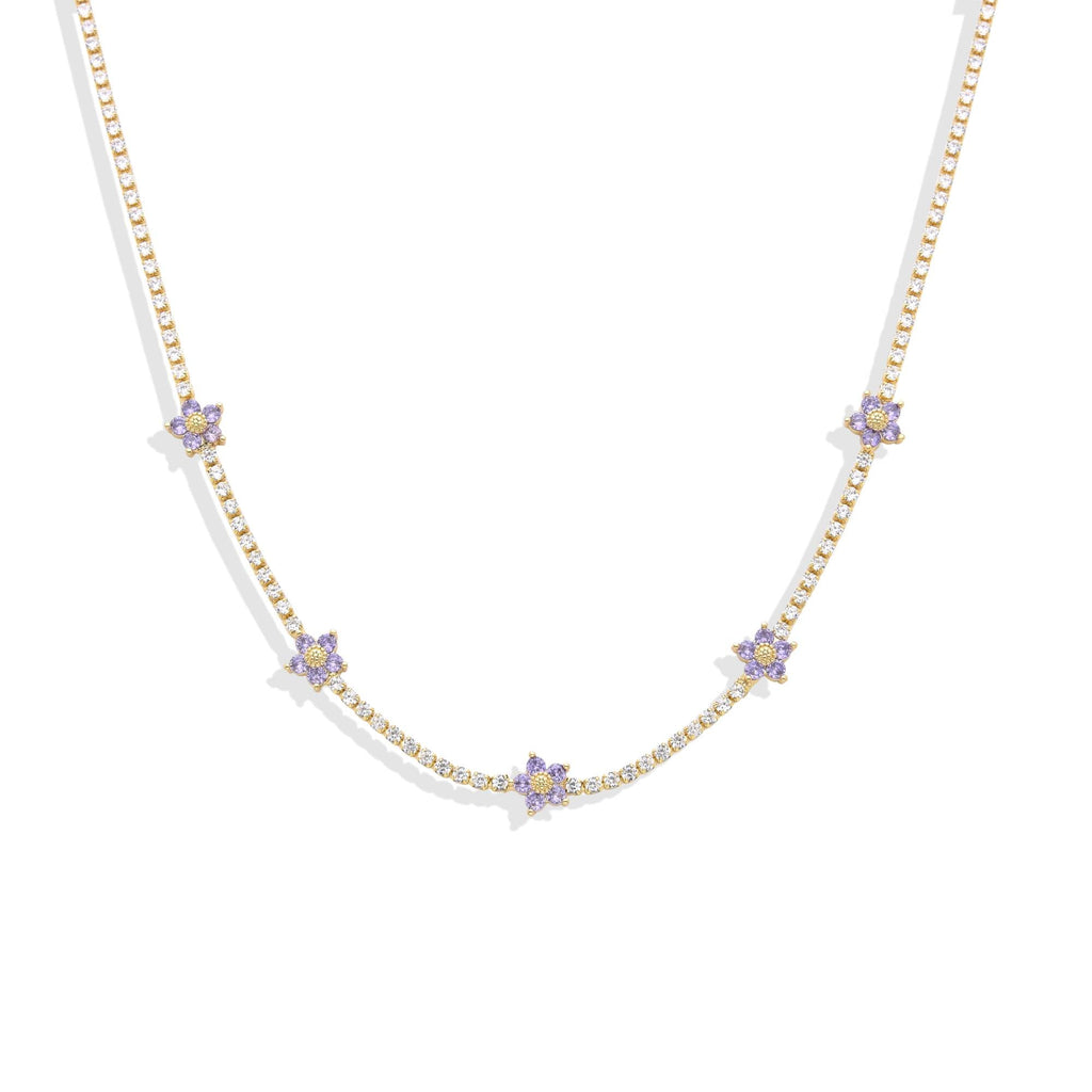 Necklace Lilac Flower in 18k Gold Fashion and Clear Micro Zirconias-Necklaces-LANDCICA