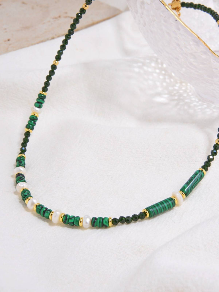 Necklace Made with Semi-Precious Stones and Pearls in Cooper with 18k Gold Plating-Necklaces-YIWU SHUO QIPEARL