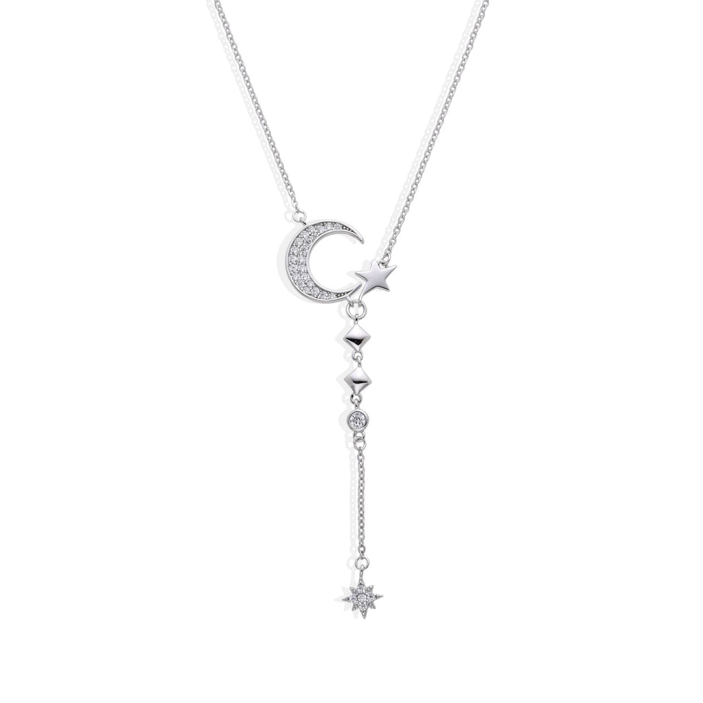 Necklace Moon and Star Pendant in 925 Sterling Silver with Zircons-Necklaces-GULI GULI