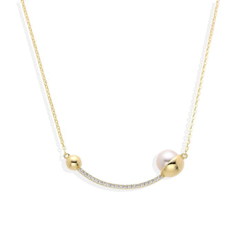 Necklace Pearl in 925 Sterling Silver 18k Gold and Clear Zircon-Necklaces-GULI GULI