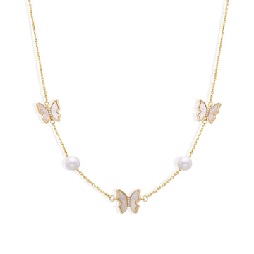 Necklace White Butterfly with Pearls in Gold Fashion-Necklaces-NEW WEI