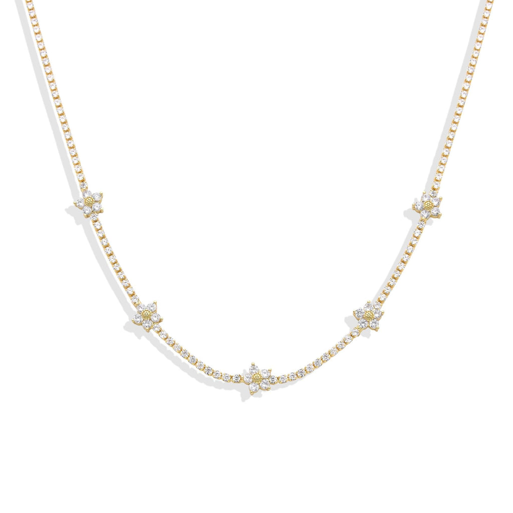 Necklace White Flower in 18k Gold Fashion and Clear Micro Zirconias-Necklaces-LANDCICA