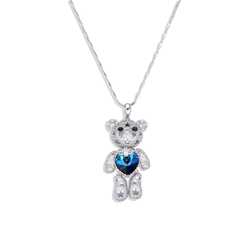 Necklace in 925 Sterling Silver Blue Swarovski Bear Design.-Necklaces-GULI GULI