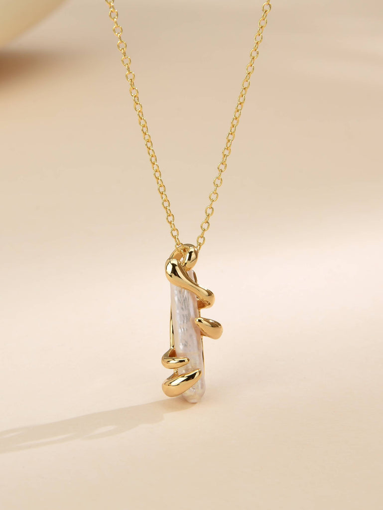 Necklace in Cooper and 18k Gold Plated with Crystal-Shaped Pearl Pendant-Necklaces-OSA BEA