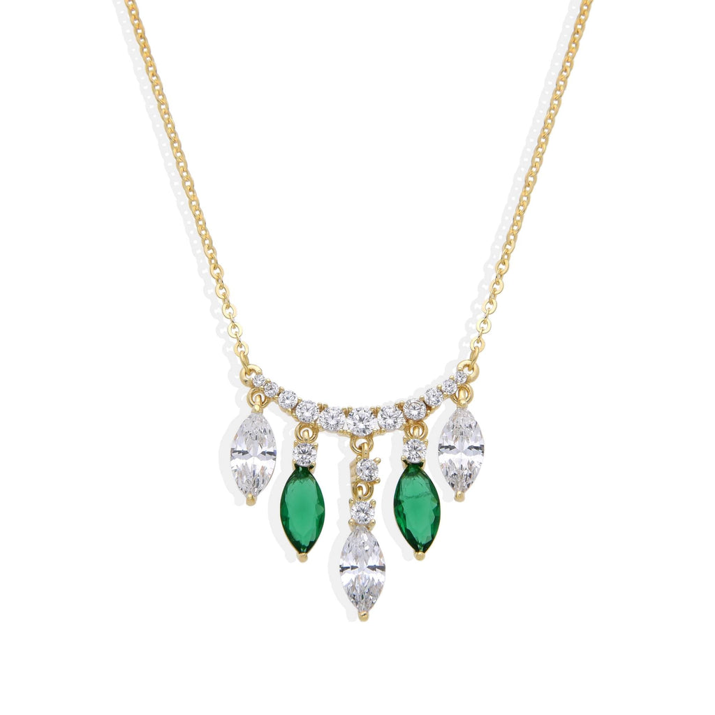 Necklace with Green Zircon Drops in 18k Gold Plated 925 Sterling Silver-Necklaces-GULI GULI