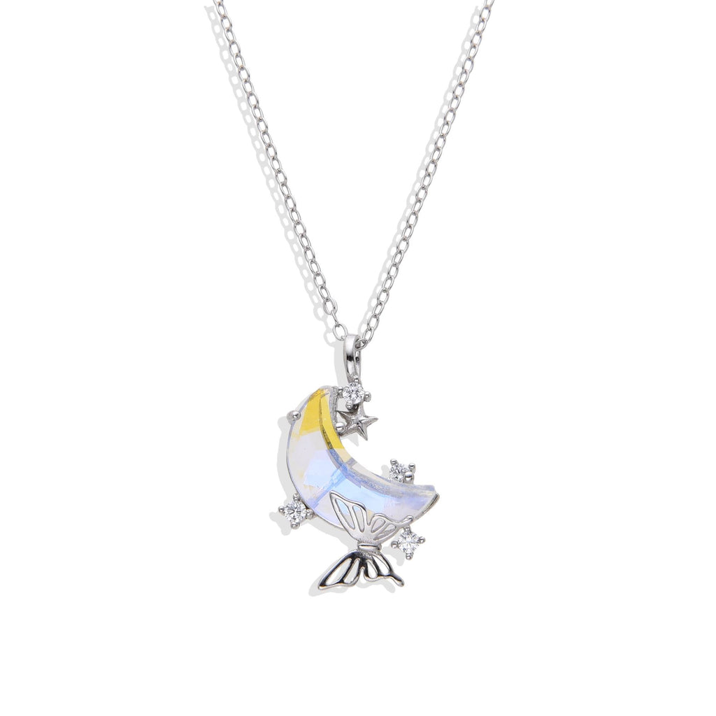 Necklace with Moon and Butterfly Pendant in 925 Silver-Necklaces-NEW WEI