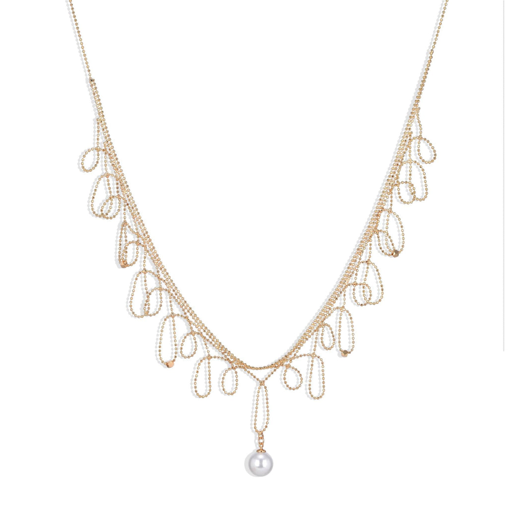 Necklace with Pendant Chains Designed in Gold Fashion and Pearl Pendant.-Necklaces-ROMANE