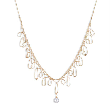 Necklace with Pendant Chains Designed in Gold Fashion and Pearl Pendant.-Necklaces-ROMANE