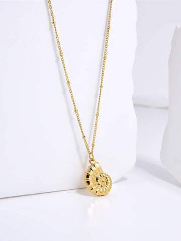 Necklace with Sea Snail Pendant in Brass and 18k Gold Plating-Necklaces-kKT