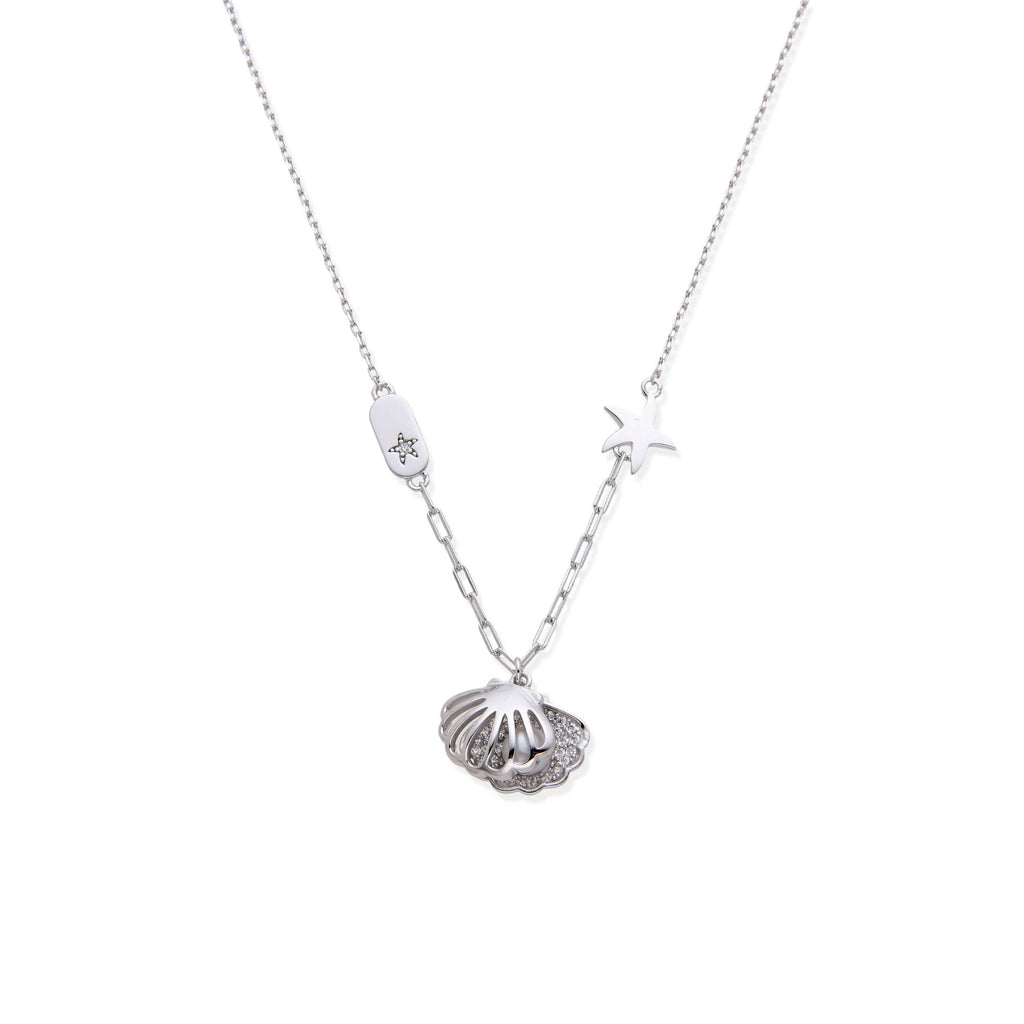 Necklace with Seashell and Star Pendant in 925 Silver and Zirconia-Necklaces-YIA SILVER