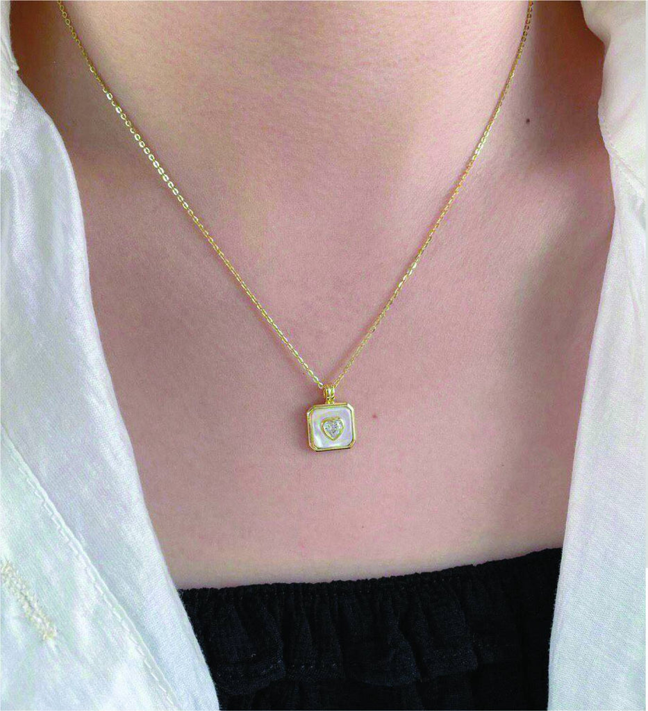 Necklace with Square Heart Pendant in 925 Silver and 18k Gold Plating-Necklaces-GULI GULI