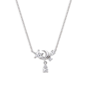 Necklace with Zirconia and Moon with Star in 925 Silver-Necklaces-GULI GULI