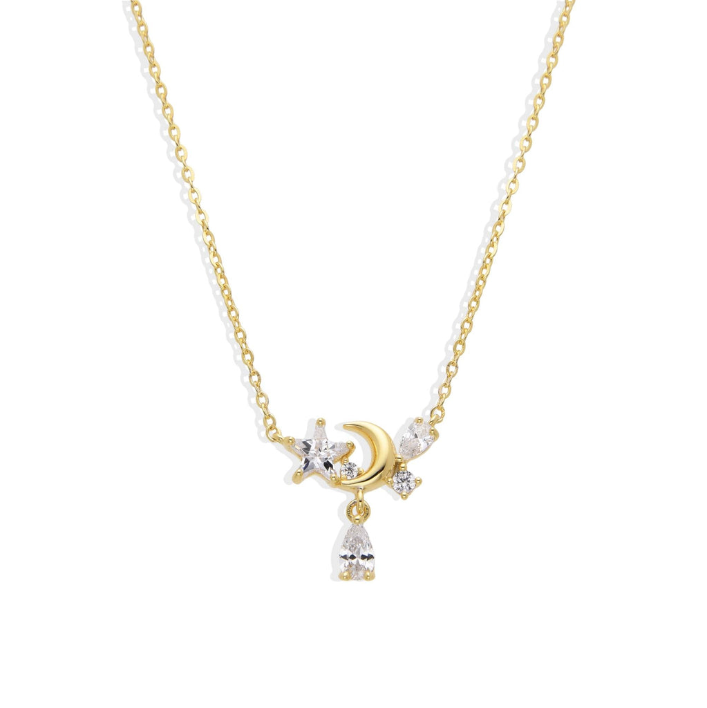 Necklace with Zirconia and Moon with Star in 925 Silver and 18k Gold Plated-Necklaces-GULI GULI