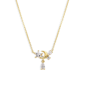 Necklace with Zirconia and Moon with Star in 925 Silver and 18k Gold Plated-Necklaces-GULI GULI