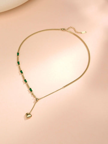 Necklace with heart pendant and green zircons-Necklaces-kKT